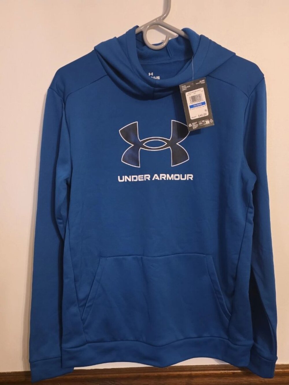 Under Armour Boys Hoodie Youth XL Blue Fleece Big Logo 1387366